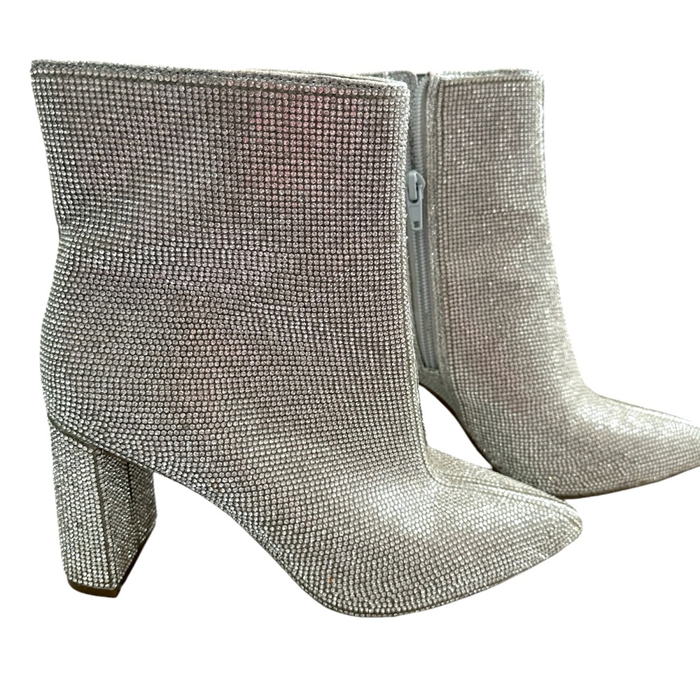 I. N. C. Rhinestone Block Chunky heel Ankle Bootie Color Silver Size 6.5 - Picture 2 of 7